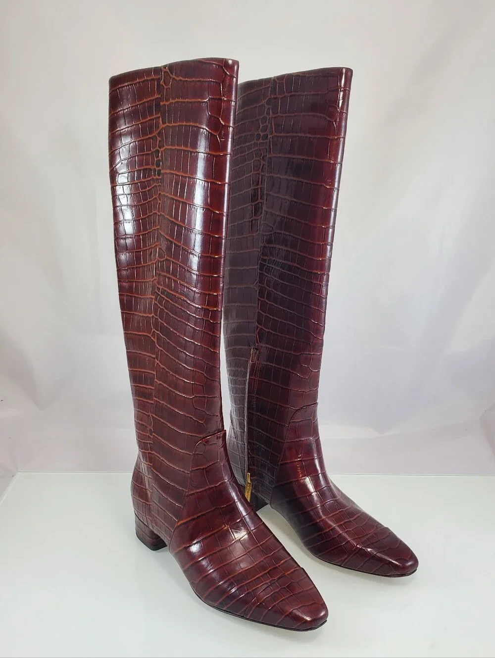 NWT$795 Veronica Beard Cecile Croc Embossed Knee High Boots Sz 6.5